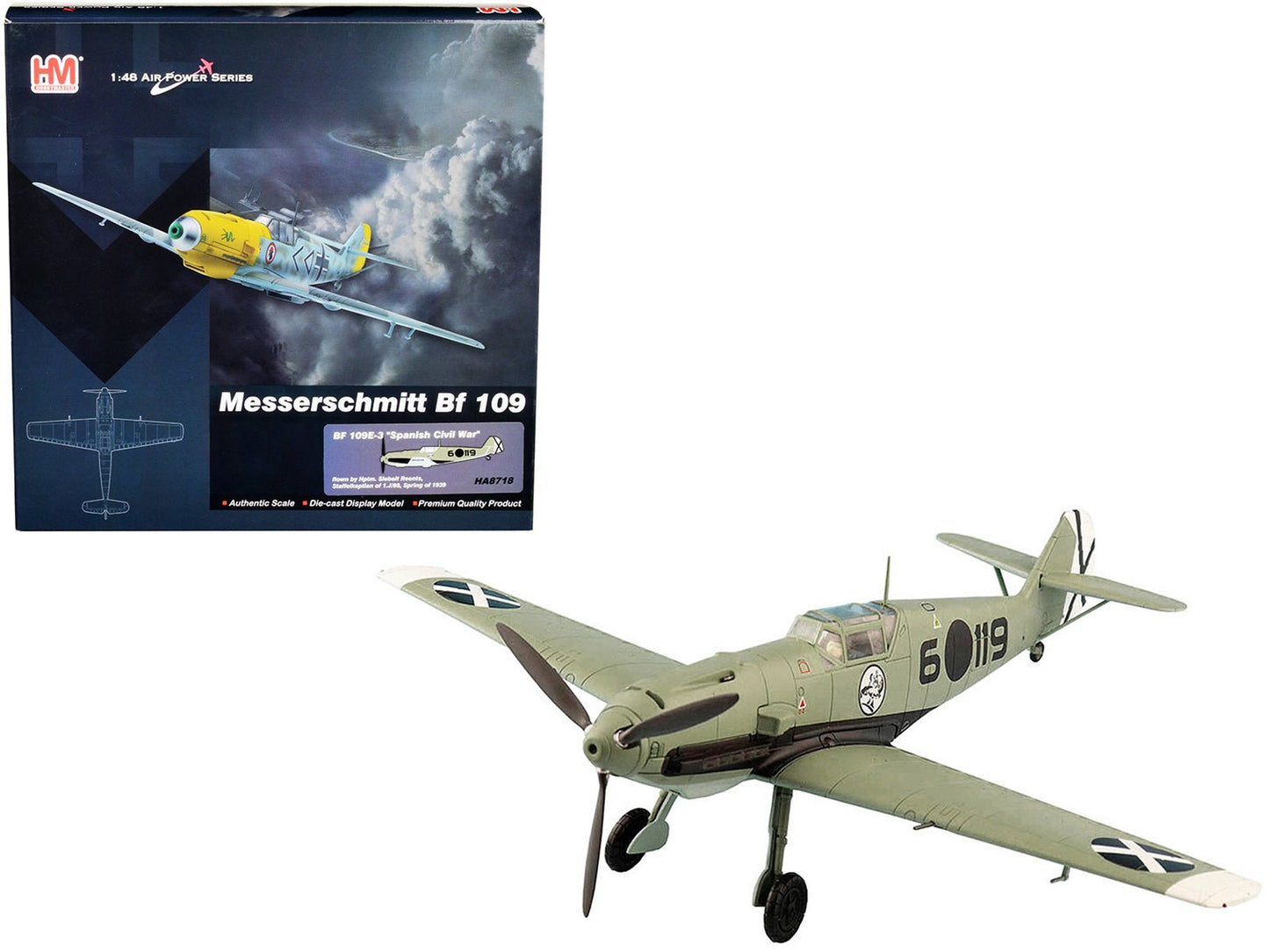 Messerschmitt BF 109E-3 Fighter Aircraft "Hauptmann Siebelt Reents Spanish Civil War" (1939) "Air Power Series" 1/48 Diecast Model by Hobby Master free shipping USA