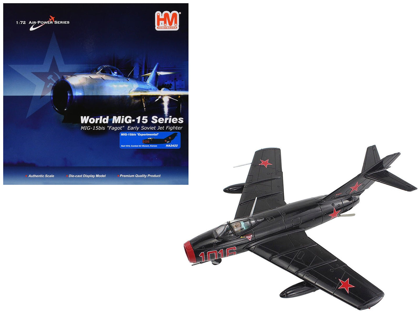 Mikoyan-Gurevich MiG-15Bis Fighter Aircraft "Experimental Combat Air Museum Kansas" "Air Power Series" 1/72 Diecast Model by Hobby Master free shipping USA