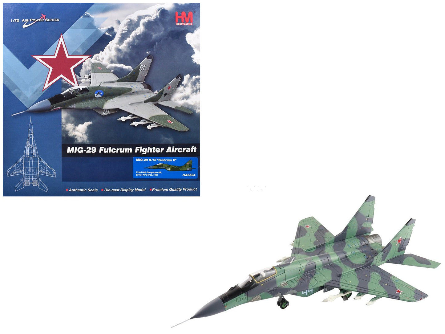 Mikoyan MIG-29 Fulcrum C Aircraft "733rd IAP Damgarten Air Base" (1994) Soviet Air Force "Air Power Series" 1/72 Diecast Model by Hobby Master free shipping USA