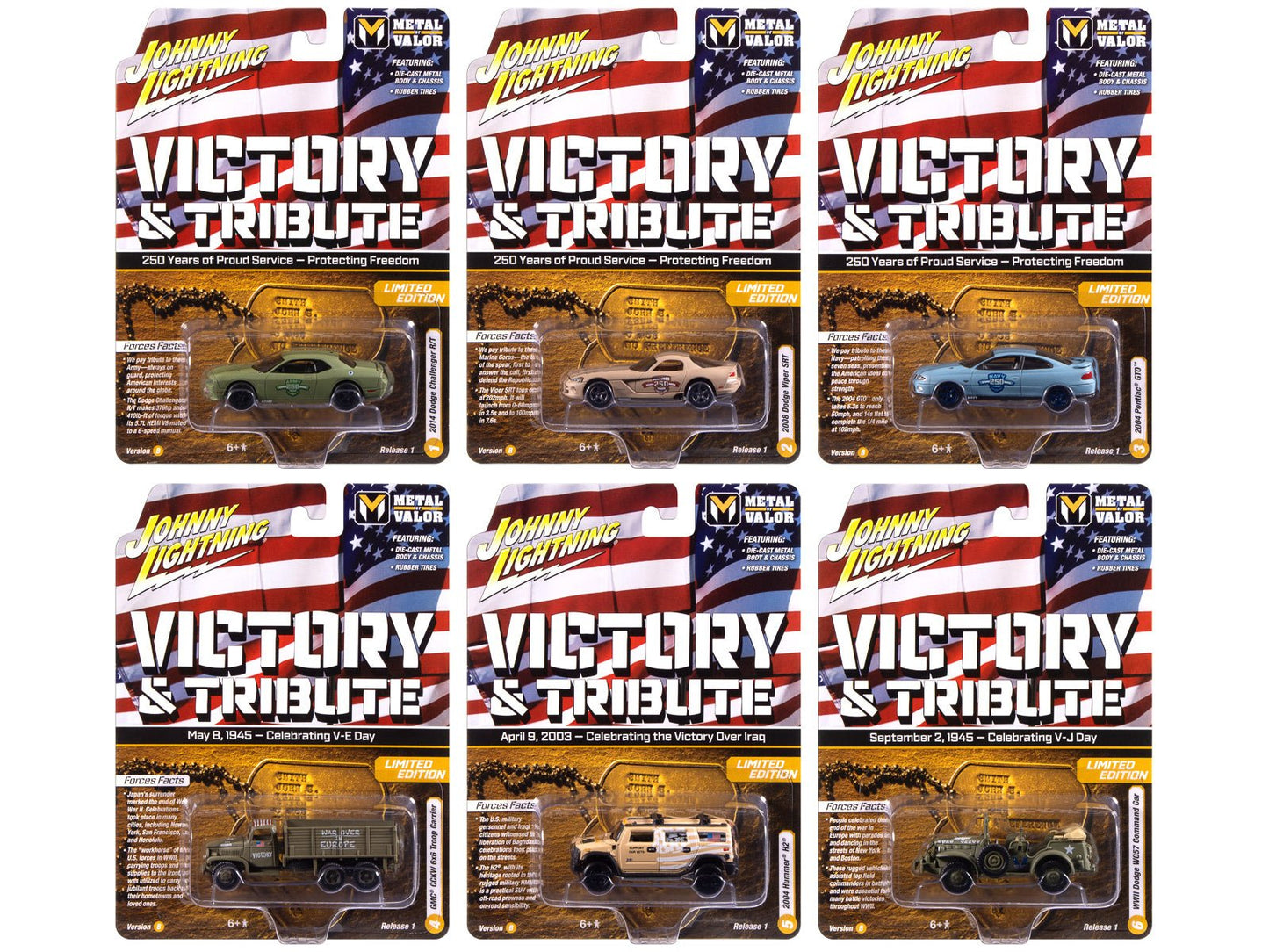 "Military" Set B of 6 pieces 2025 Release 1 Limited Edition Diecast Models by Johnny Lightning free shipping USA
