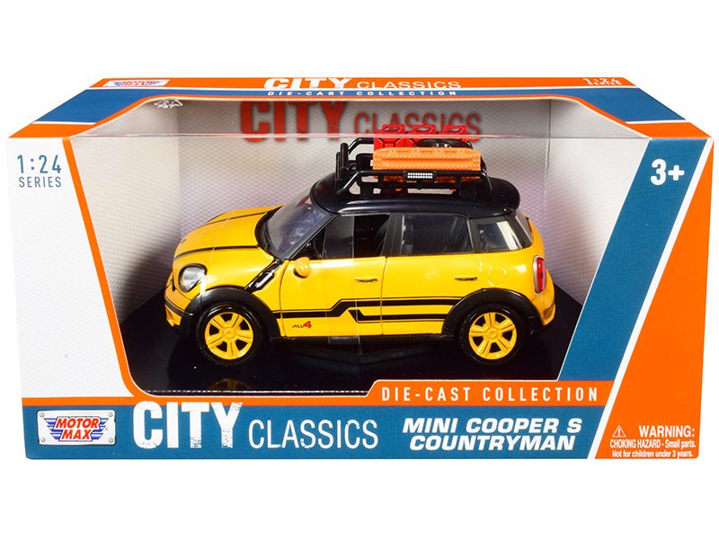 Mini Cooper S Countryman with Roof Rack and Accessories Yellow Metallic and Black "City Classics" Series 1/24 Diecast Model Car by Motormax free shipping USA