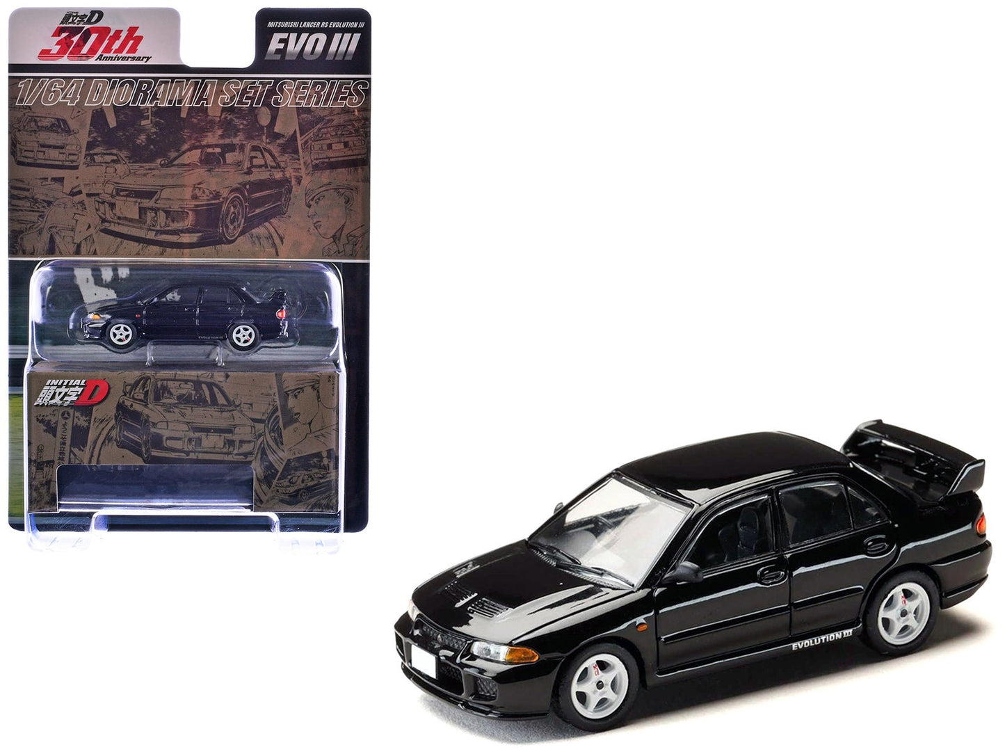 Mitsubishi Lancer RS Evolution III RHD (Right Hand Drive) Black "Initial D" (1995-2013) Manga "Diorama Set Series" 1/64 Diecast Model car by Hobby Japan free shipping USA