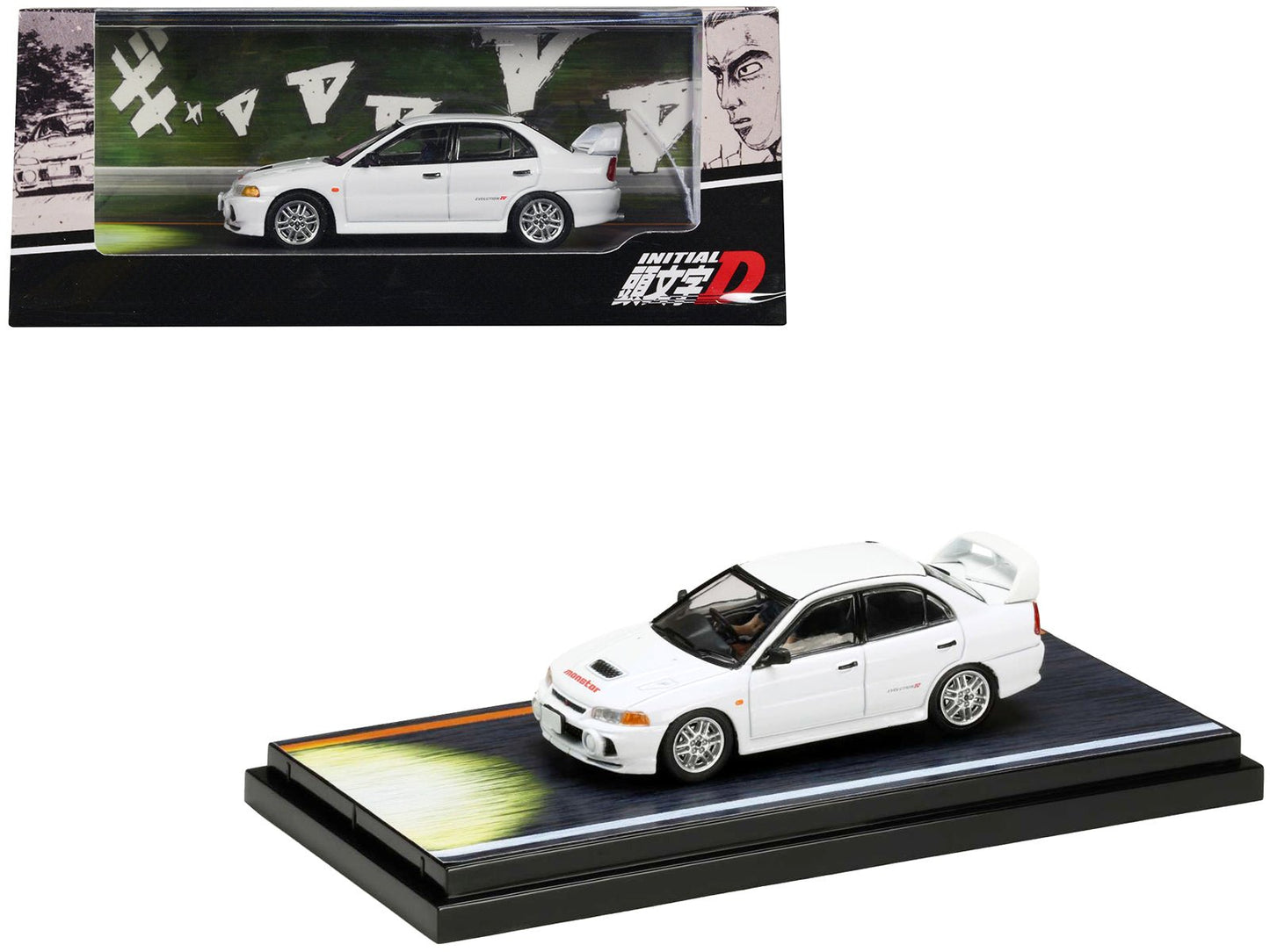 Mitsubishi Lancer RS Evolution IV RHD (Right Hand Drive) White "Monstar" with Seiji Iwaki Driver Figure "Initial D" (1995-2013) Manga 1/64 Diecast Model Car by Hobby Japan free shipping USA