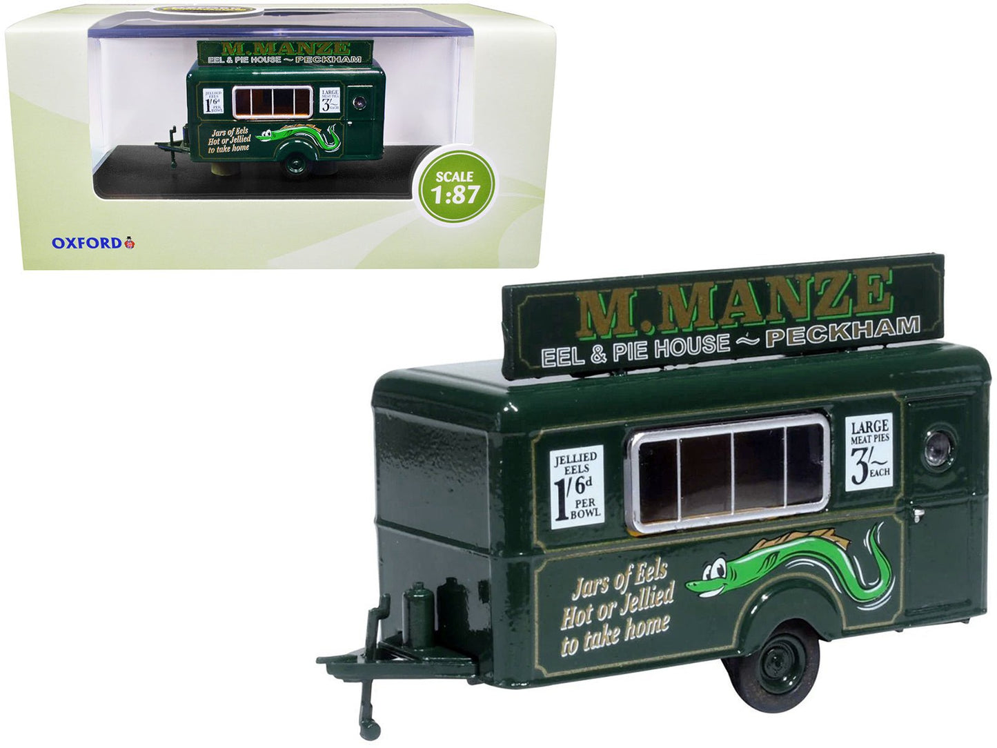Mobile Food Trailer "M. Manze Eel and Pie House - Peckham" 1/87 (HO) Scale Diecast Model by Oxford Diecast free shipping USA