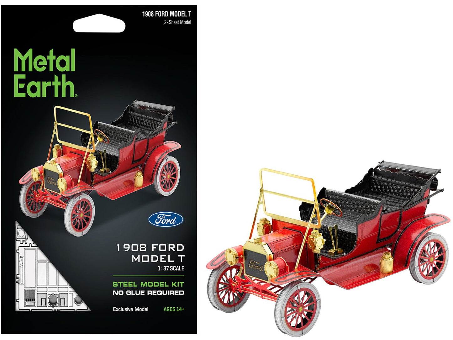Model Kit 1908 Ford Model T Red (Moderate Difficulty) Steel Model by Metal Earth free shipping USA