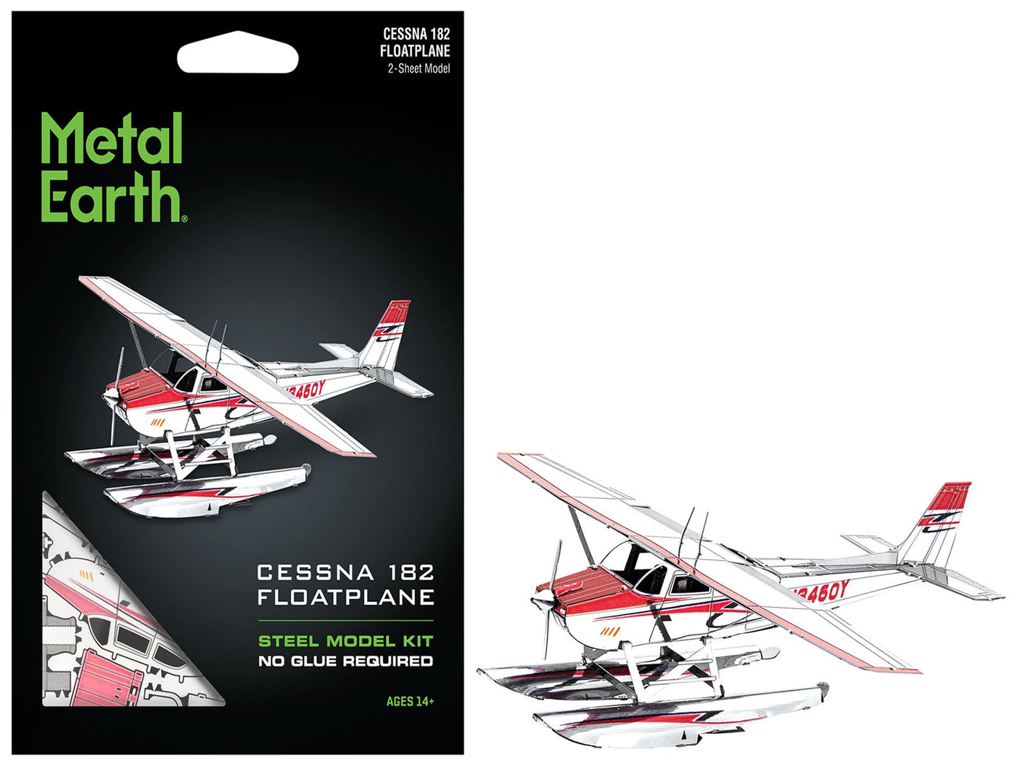 Model Kit Cessna 182 Floatplane White and Red (Moderate Difficulty) Steel Model by Metal Earth free shipping USA