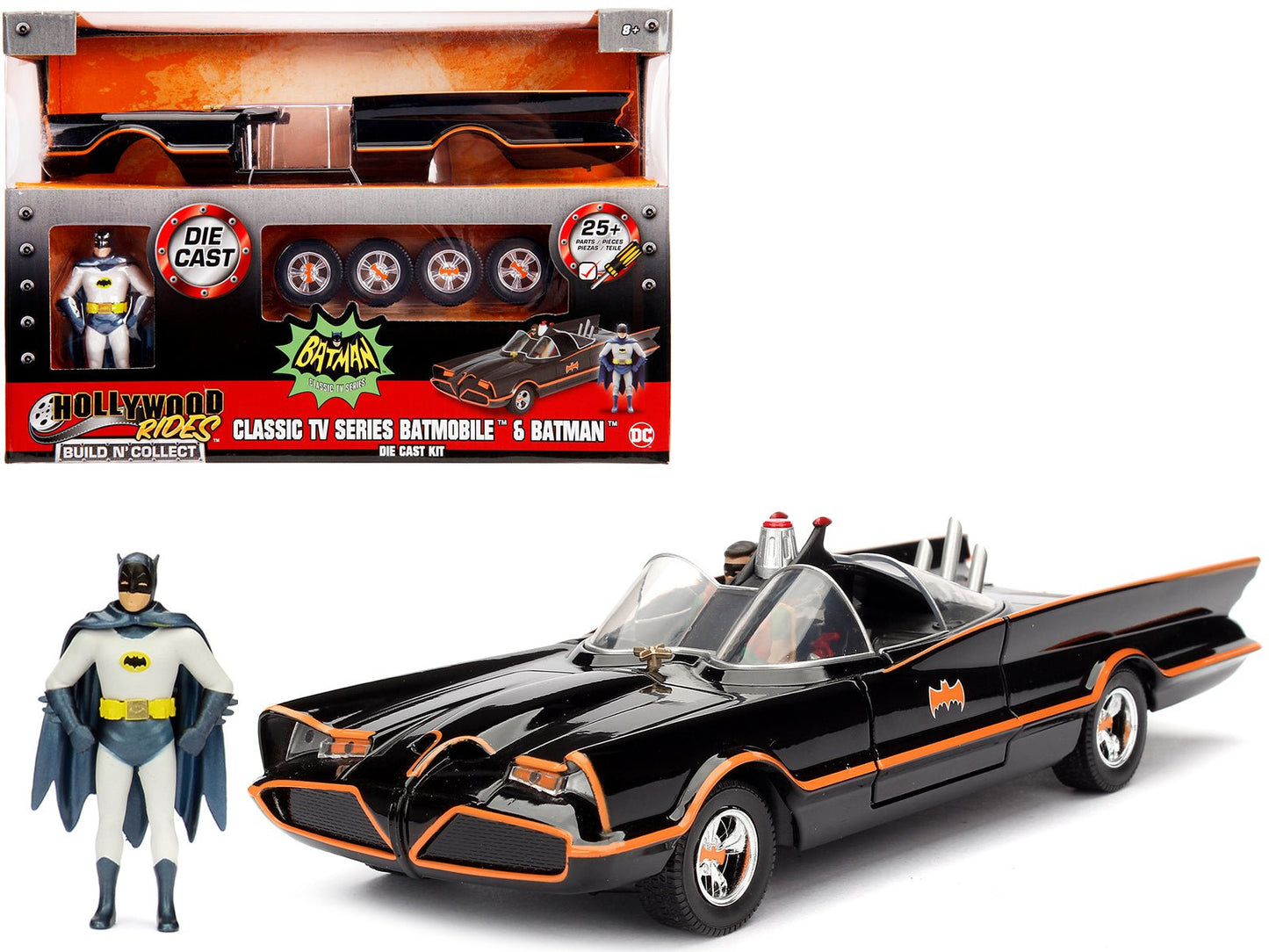 Model Kit Classic Batmobile Black with Batman Diecast Figure "Batman" (1966-1968) TV Series "Build N' Collect" 1/24 Diecast Model Car by Jada free shipping USA