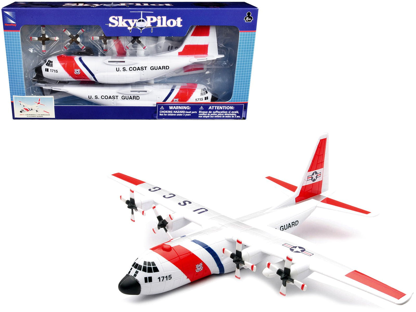 Model Kit Lockheed C-130 Hercules Transport Aircraft White and Red "United States Coast Guard" Snap Together Plastic Model Kit by New Ray free shipping USA