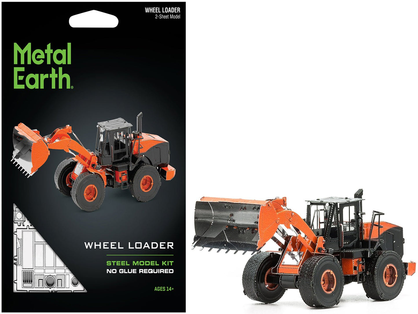 Model Kit Wheel Loader Orange and Black (Challenging Difficulty) Steel Model by Metal Earth free shipping USA