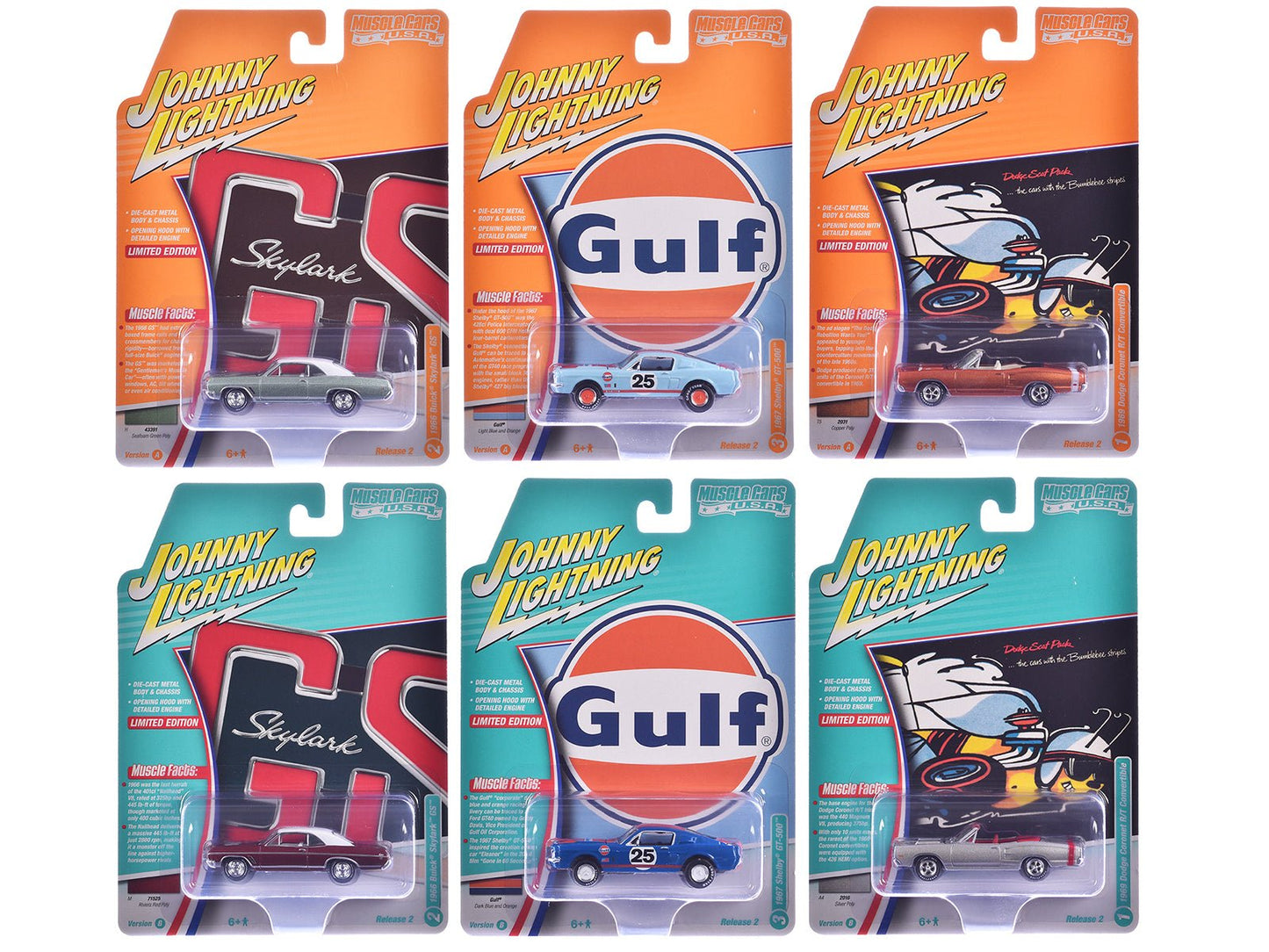 "Muscle Cars USA" 2025 Release 2 Set of 6 pieces 1/64 Diecast Model Cars by Johnny Lightning free shipping USA