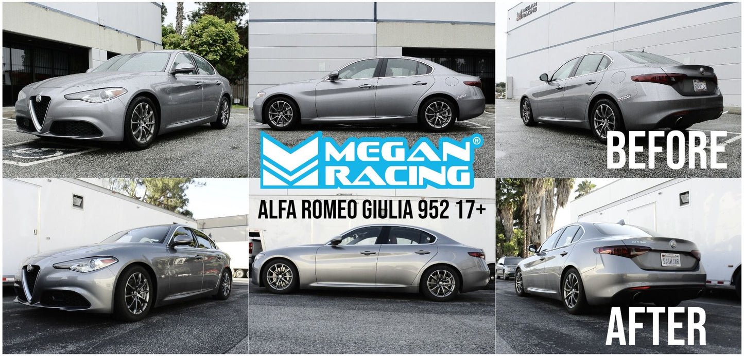 Megan Racing Coilover System for 2017+ Alfa Romeo Giulia Quadrifoglio RWD - 30-way Damping, Monotube, Rubber Front Mounts MR-CDK-ARG17-EU
