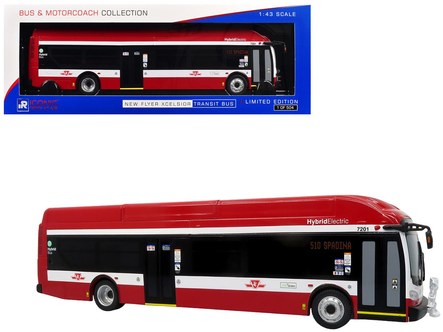 New Flyer Xcelsior Transit Bus "TTC – Toronto Transit Commission" Red and White "The Bus & Motorcoach Collection" Limited Edition to 504 Pieces Worldwide 1/43 Model by Iconic Replicas free shipping USA