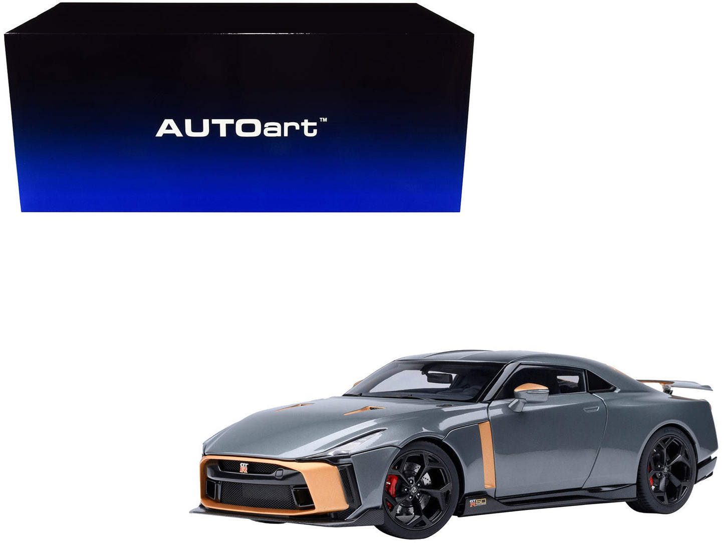 Nissan GT-R50 By ItalDesign "Goodwood Version" Liquid Kinetic Gray Metallic with Gold Accents 1/18 Model Car by Autoart free shipping USA