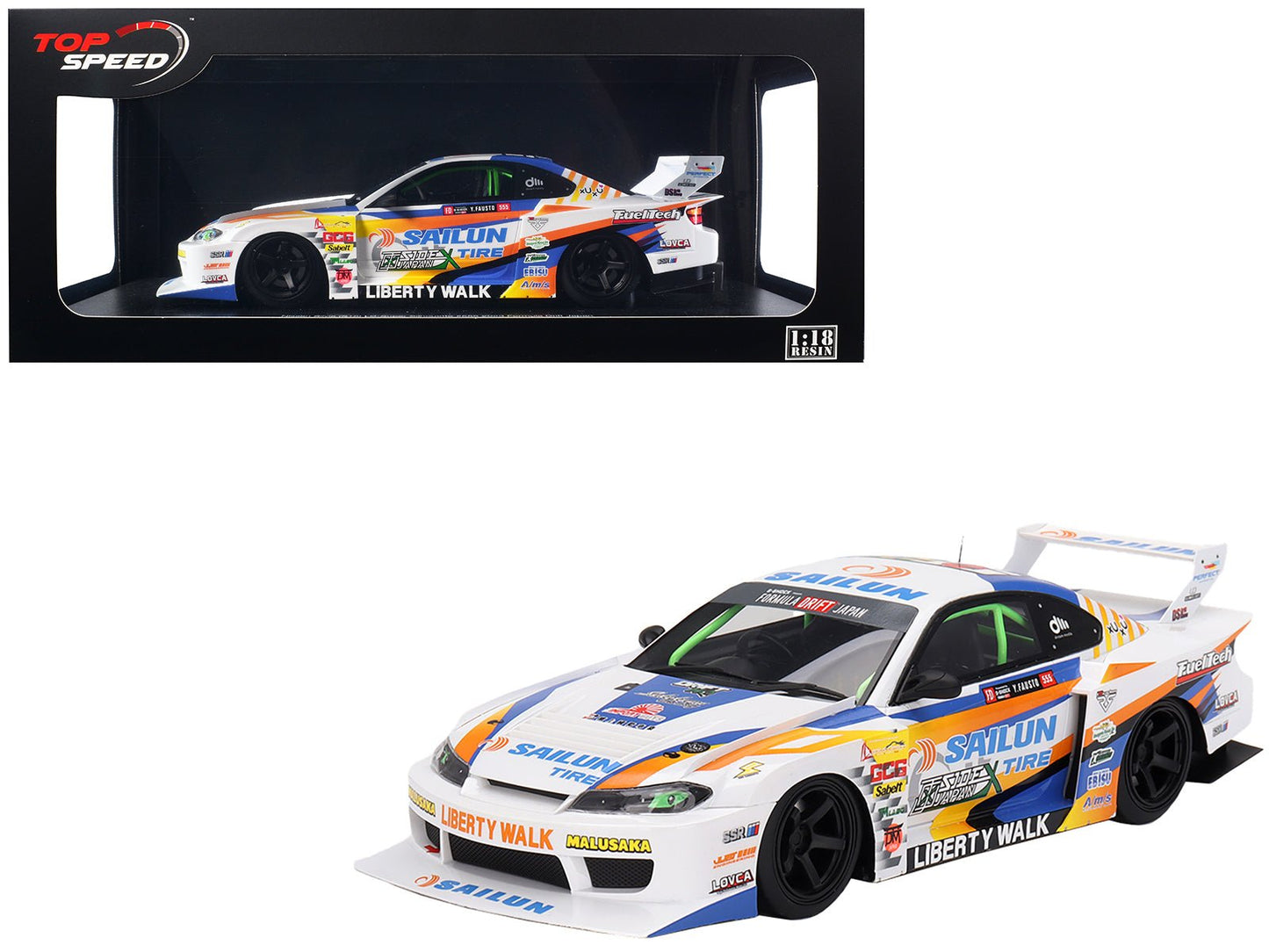 Nissan LB-Super Silhouette S15 SILVIA #555 Yukio Fausto "Formula Drift Japan" (2023) 1/18 Model Car by Top Speed free shipping USA