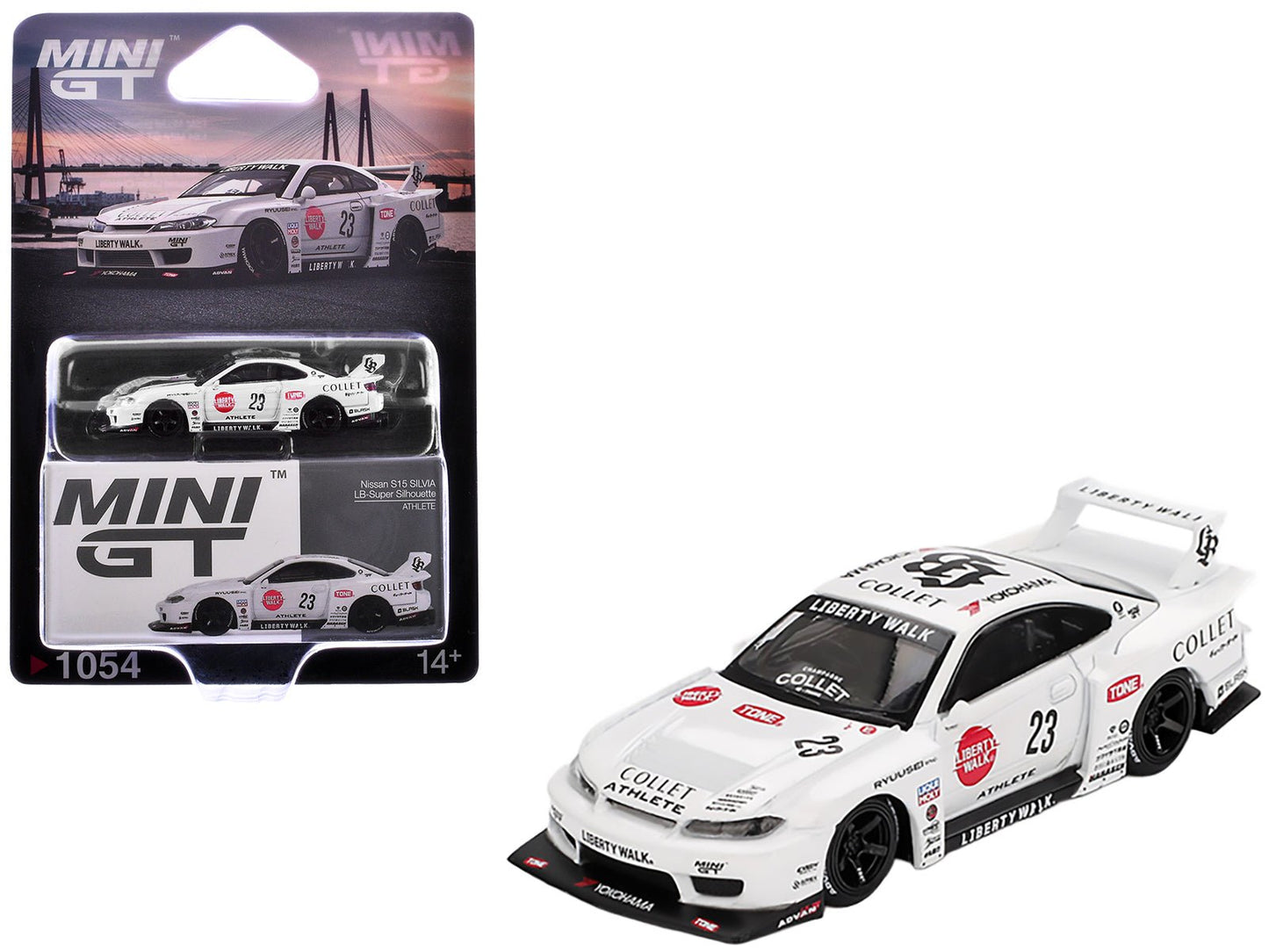 Nissan Silvia (S15) LB-Super Silhouette RHD (Right Hand Drive) #23 "Athlete" White with Graphics Limited Edition 1/64 Diecast Model Car by Mini GT free shipping USA