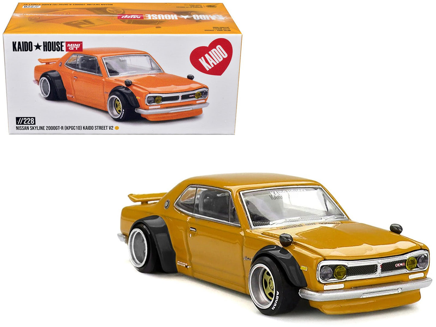 Nissan Skyline 2000GT-R (KPGC10) RHD (Right Hand Drive) "Kaido Street V2" Yellow (Designed by Jun Imai) "Kaido House" Special 1/64 Diecast Model Car by Mini GT free shipping USA