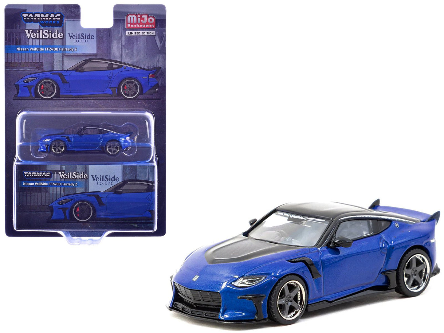 Nissan VeilSide FFZ400 Fairlady Z RHD (Right Hand Drive) Blue Metallic with Black Top "Global64" Series 1/64 Diecast Model by Tarmac Works free shipping USA
