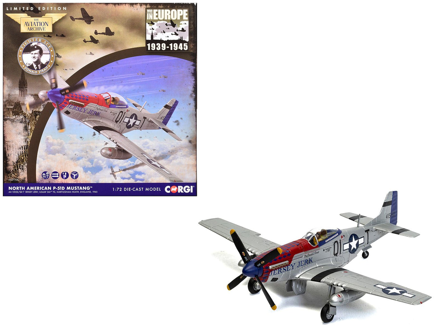 North American P-51D Mustang Aircraft "Jersey Jerk 361st Fighter Squadron Martlesham Heath" United States Army Air Forces "The Aviation Archive" Series 1/72 Diecast Model by Corgi free shipping USA