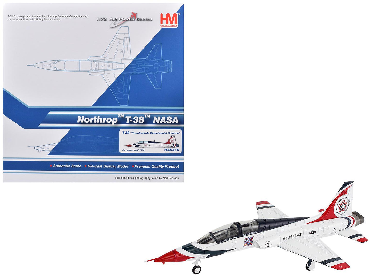 Northrop T-38 NASA Aircraft "#1 Thunderbirds Bicentennial Scheme" (1976) United States Air Force "Air Power Series" 1/72 Diecast Model by Hobby Master free shipping USA