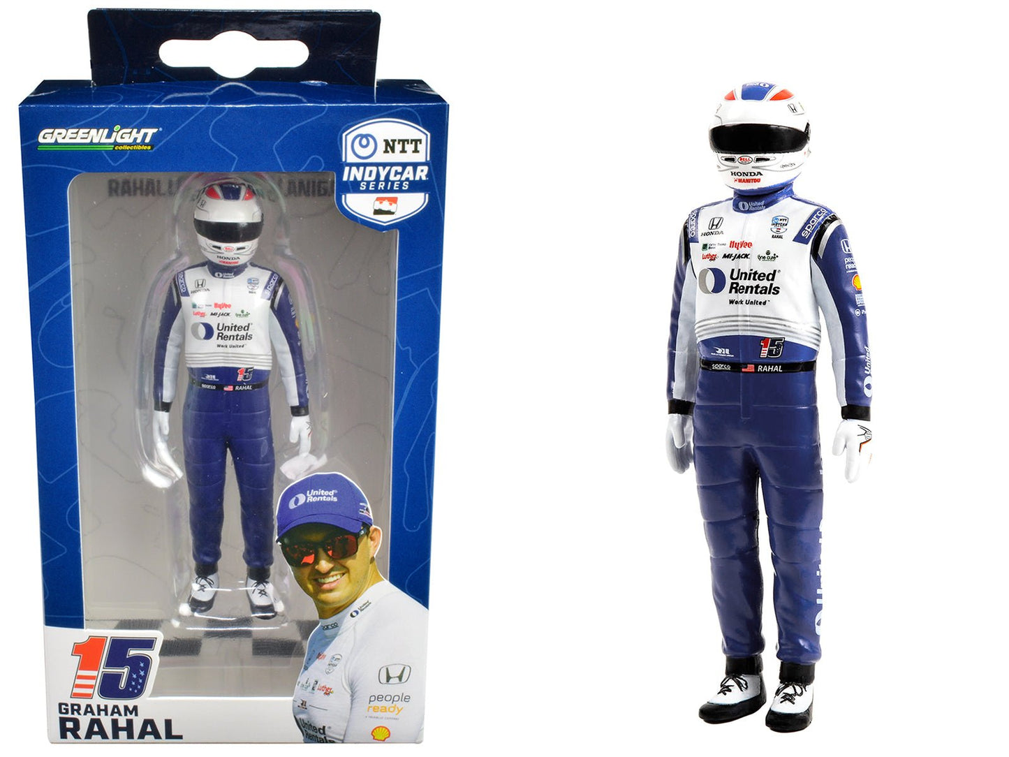 "NTT IndyCar Series" #15 Graham Rahal Driver Figure "United Rentals - Rahal Letterman Lanigan Racing" for 1/18 Scale Models by Greenlight free shipping USA