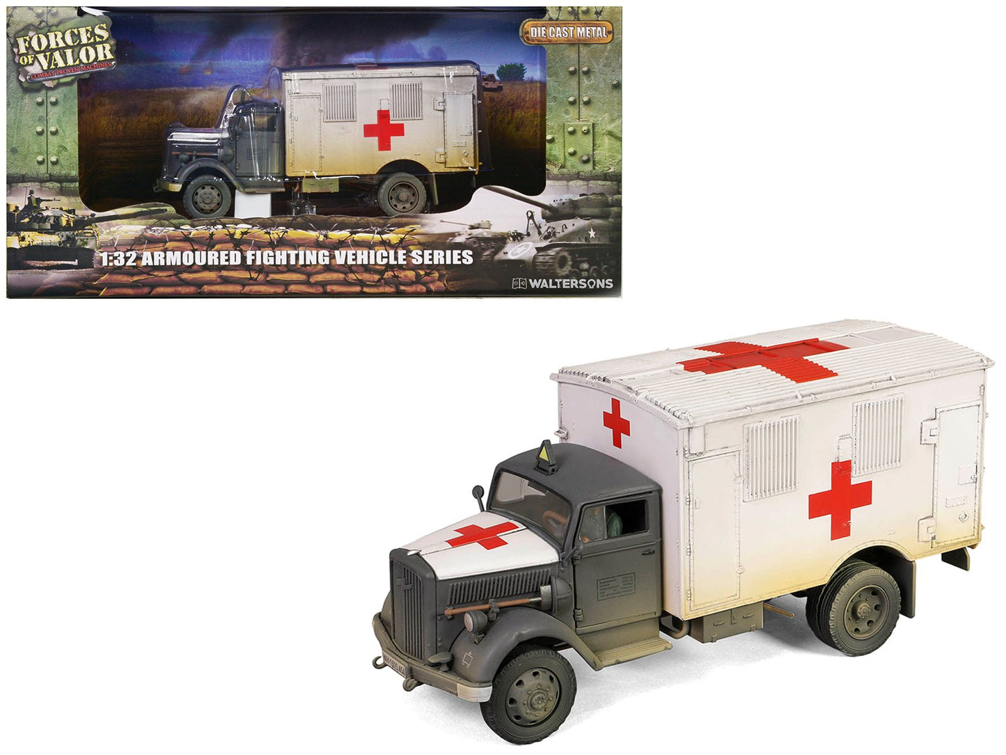 Opel-Blitz Kfz.305 Ambulance Gray and White (Weathered) "German Army" "Armoured Fighting Vehicle" Series 1/32 Diecast Model by Forces of Valor free shipping USA