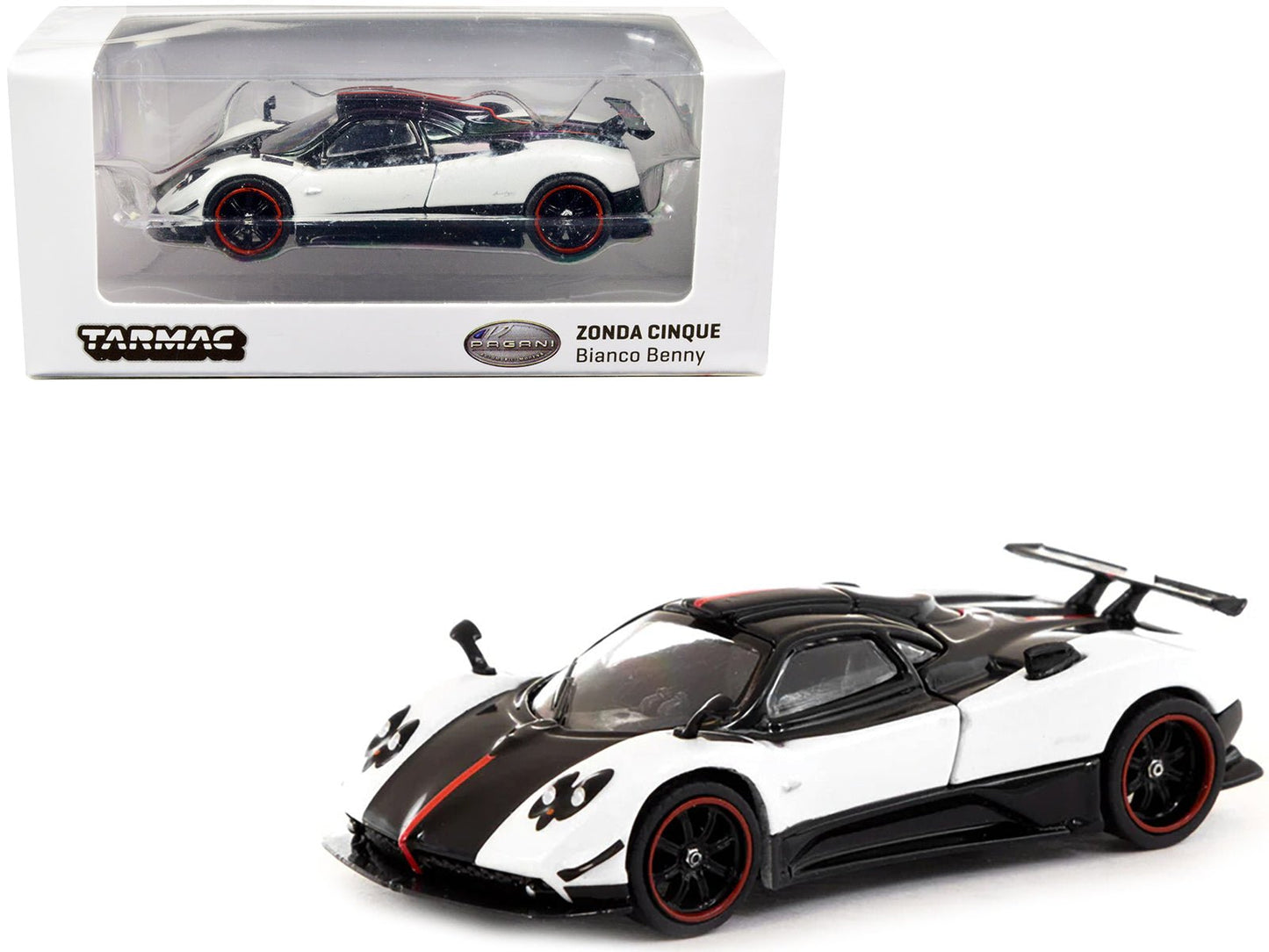 Pagani Zonda Cinque Bianco Benny White and Black "Global64" Series 1/64 Diecast Model Car by Tarmac Works free shipping USA