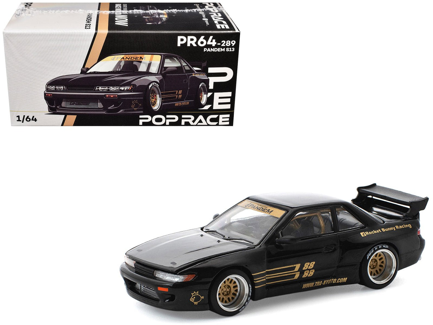 Pandem S13 RHD (Right Hand Drive) Black with Gold Accents 1/64 Diecast Model Car by Pop Race free shipping USA
