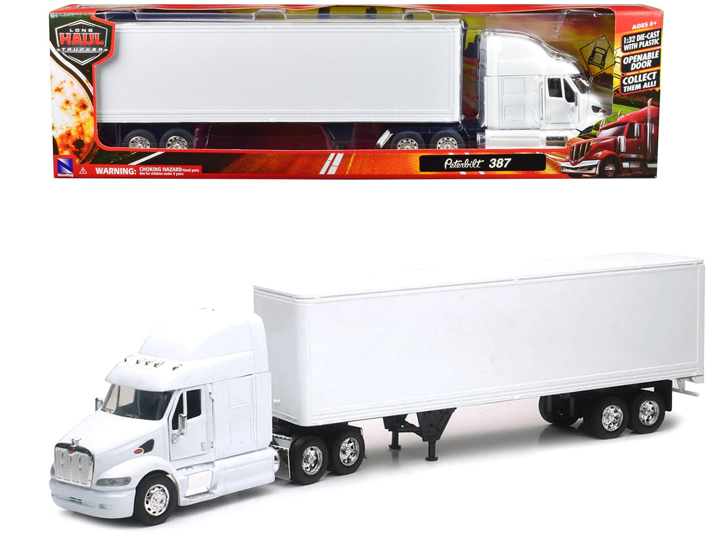 Peterbilt 387 Truck with Dry Goods Trailer White "Long Haul Truckers" Series 1/32 Diecast Model by New Ray free shipping USA