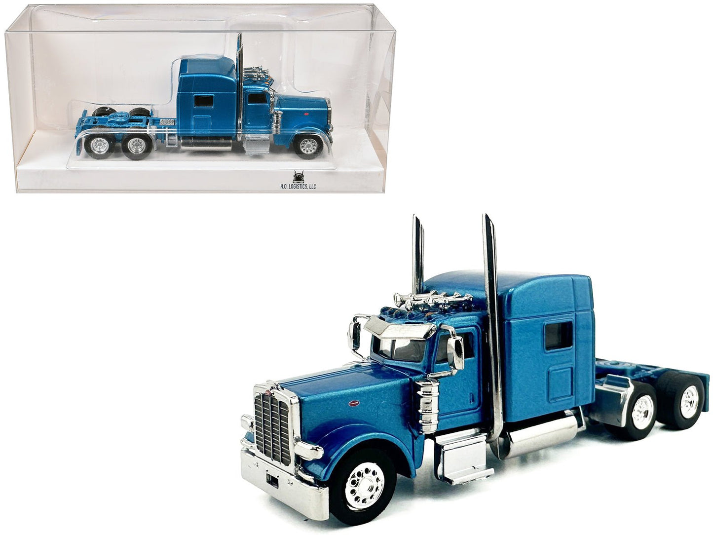 Peterbilt 389 Truck Tractor with Sleeper Cab Blue Metallic 1/87 (HO) Scale Plastic Model Car by HO Logistics free shipping USA