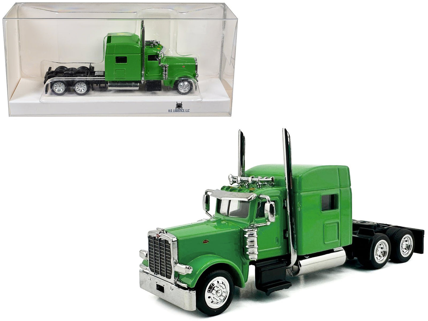 Peterbilt 389 Truck Tractor with Sleeper Cab Lime Green 1/87 (HO) Scale Plastic Model Car by HO Logistics free shipping USA