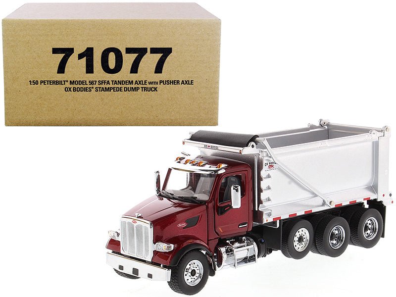 Peterbilt 567 SFFA Tandem Axle with Pusher Axle OX Stampede Dump Truck Red and Chrome "Transport Series" 1/50 Diecast Model by Diecast Masters free shipping USA