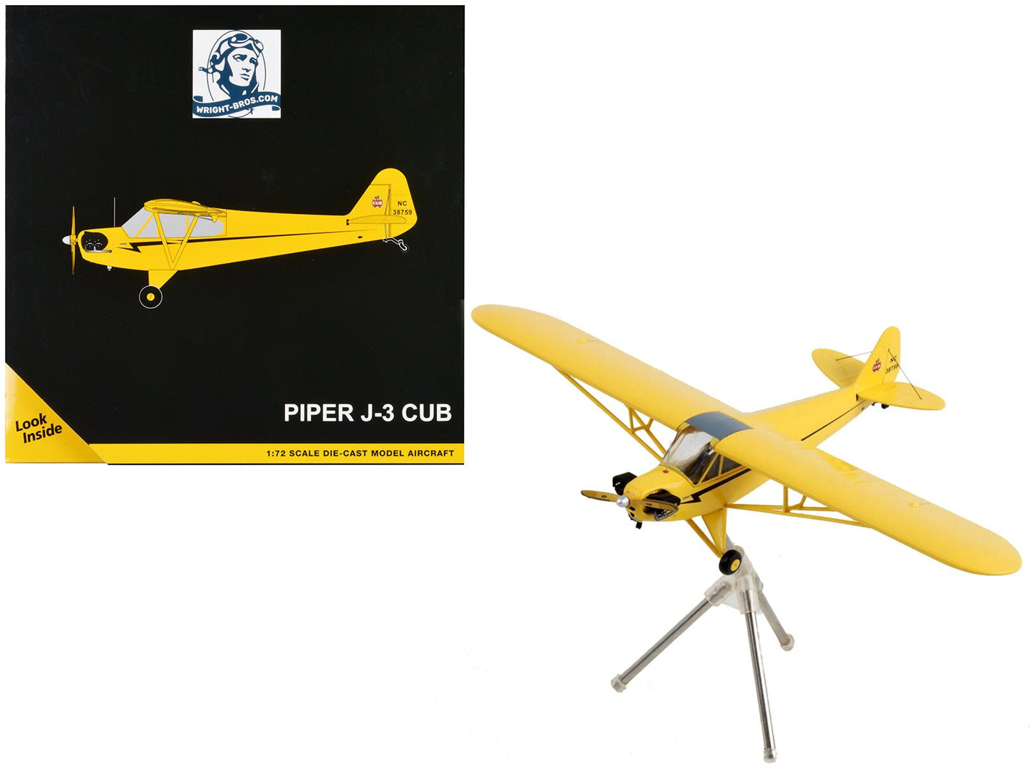 Piper J-3 Cub Light Aircraft "NC 38759" Yellow with Black Stripes "Gemini General Aviation" Series 1/72 Diecast Model Airplane by GeminiJets free shipping USA