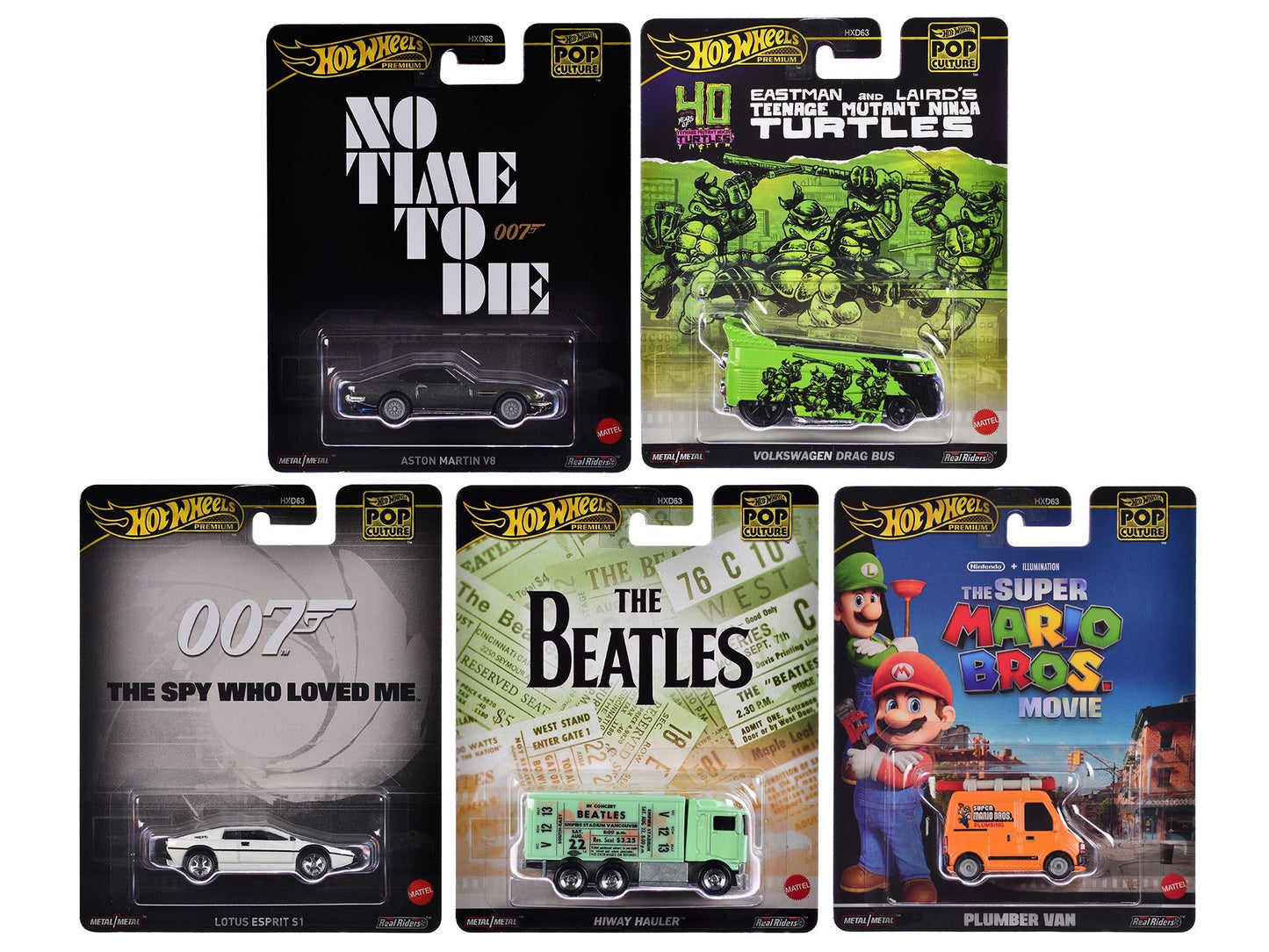 "Pop Culture 2024" 5 piece Set D "Premium Series" Diecast Model Cars by Hot Wheels free shipping USA