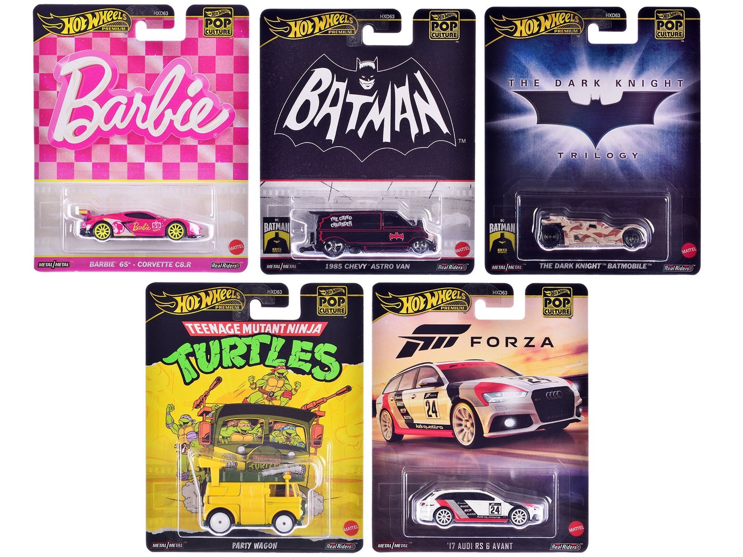 "Pop Culture 2024" 5 piece Set E "Premium Series" Diecast Model Cars by Hot Wheels free shipping USA