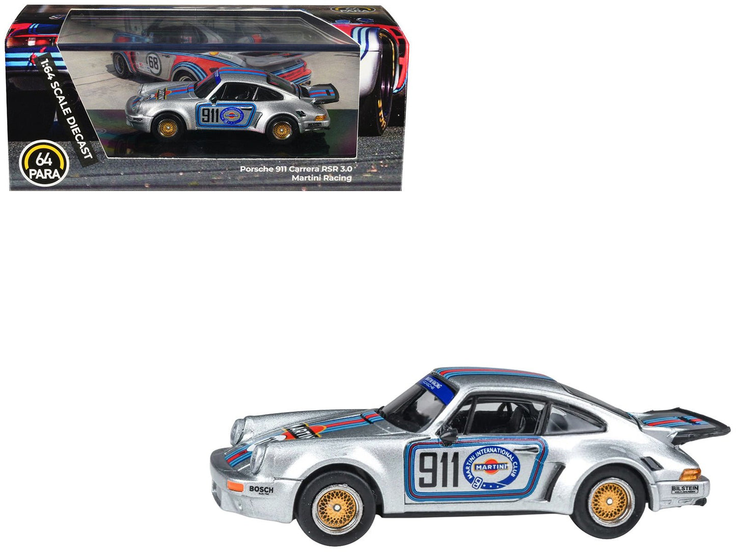 Porsche 911 Carrera RSR 3.0 "Martini Racing" Silver Metallic with Stripes 1/64 Diecast Model Car by Paragon Models free shipping USA