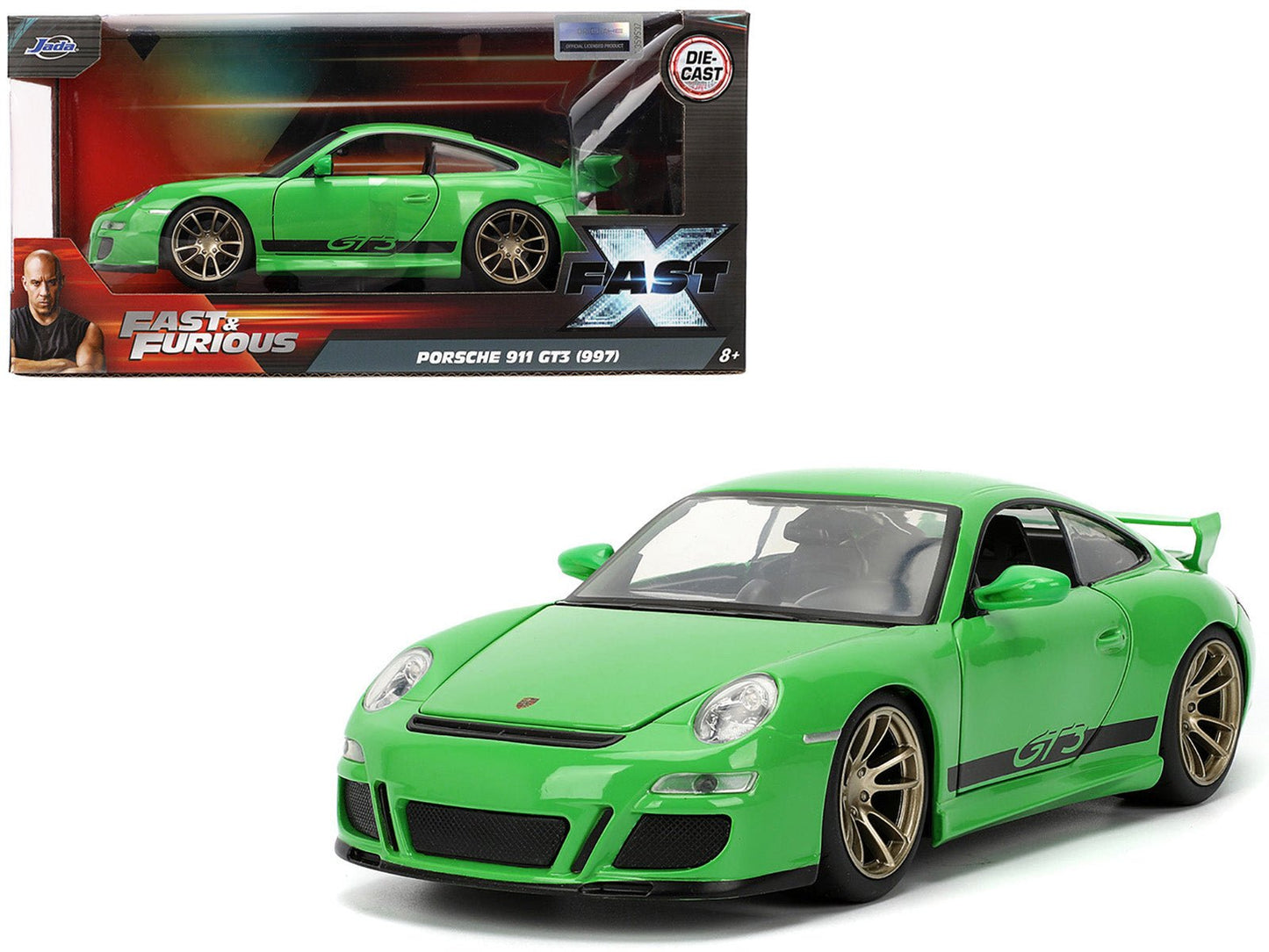 Porsche 911 GT3 (997) Green with Black Accents "Fast X" (2023) Movie "Fast & Furious" Series 1/24 Diecast Model Car by Jada free shipping USA