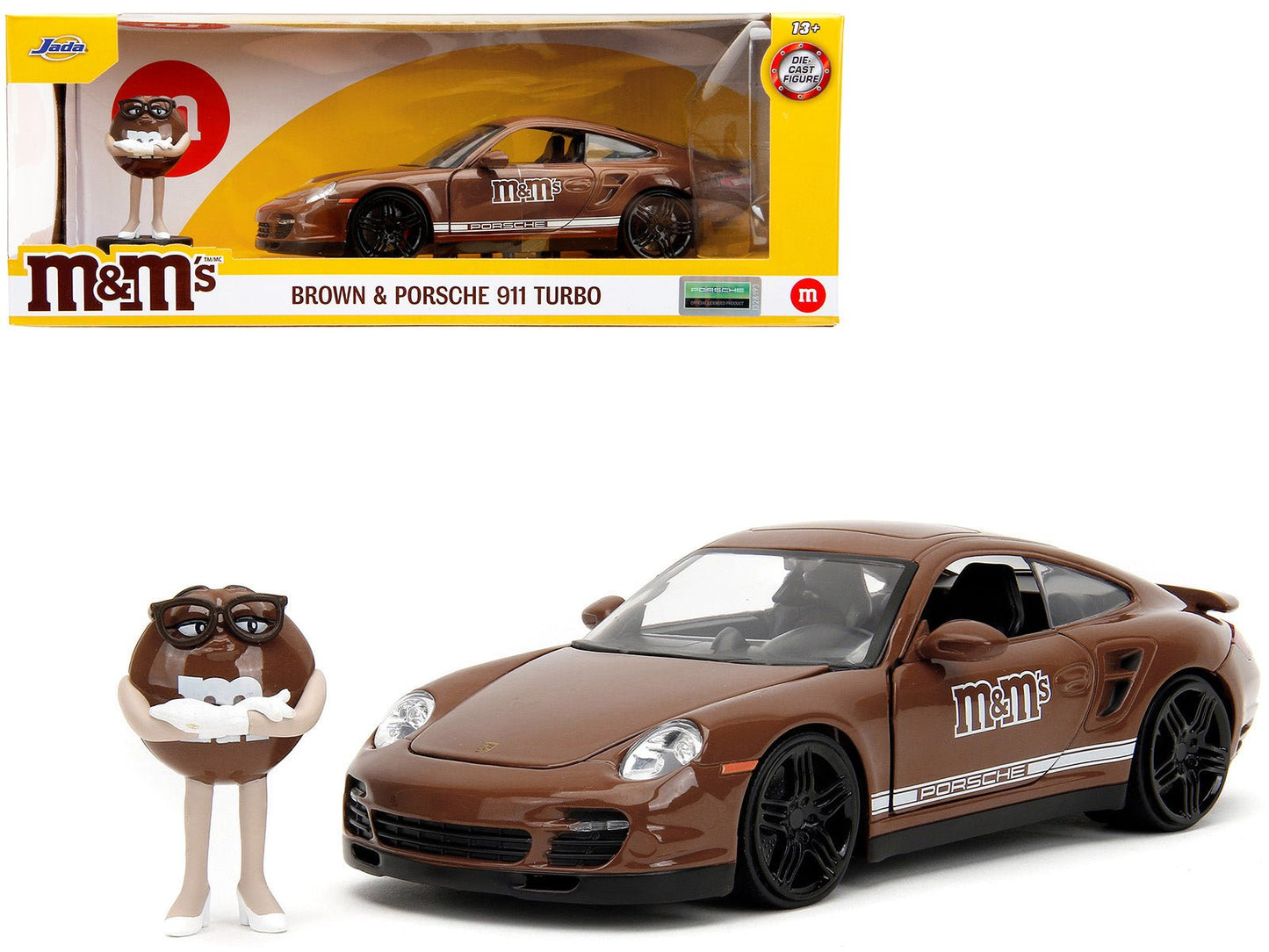 Porsche 911 Turbo Brown and Brown M&M Diecast Figure "M&M's" "Hollywood Rides" Series 1/24 Diecast Model Car by Jada free shipping USA