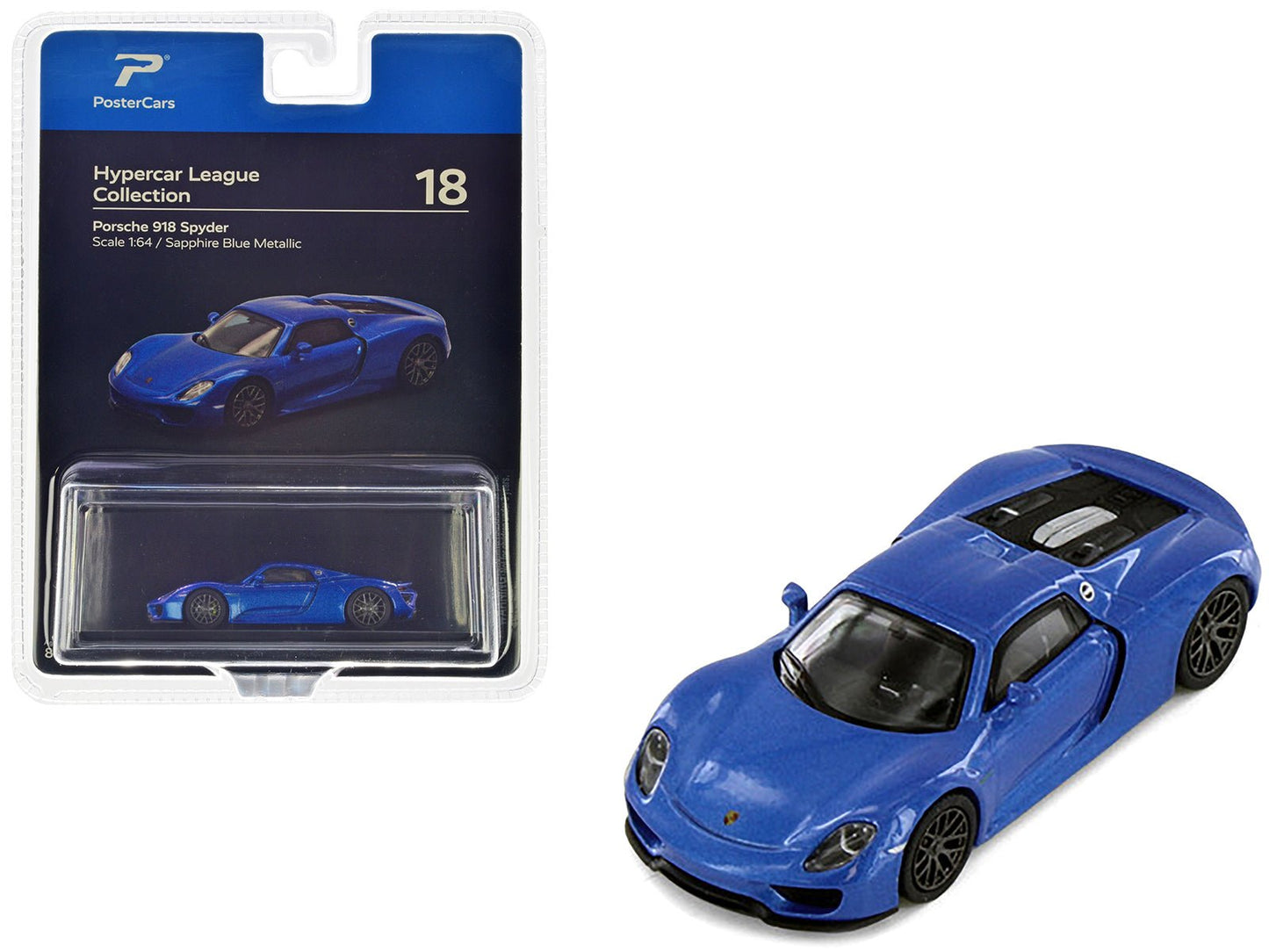 Porsche 918 Spyder Sapphire Blue Metallic "Hypercar League Collection" 1/64 Diecast Model Car by PosterCars free shipping USA