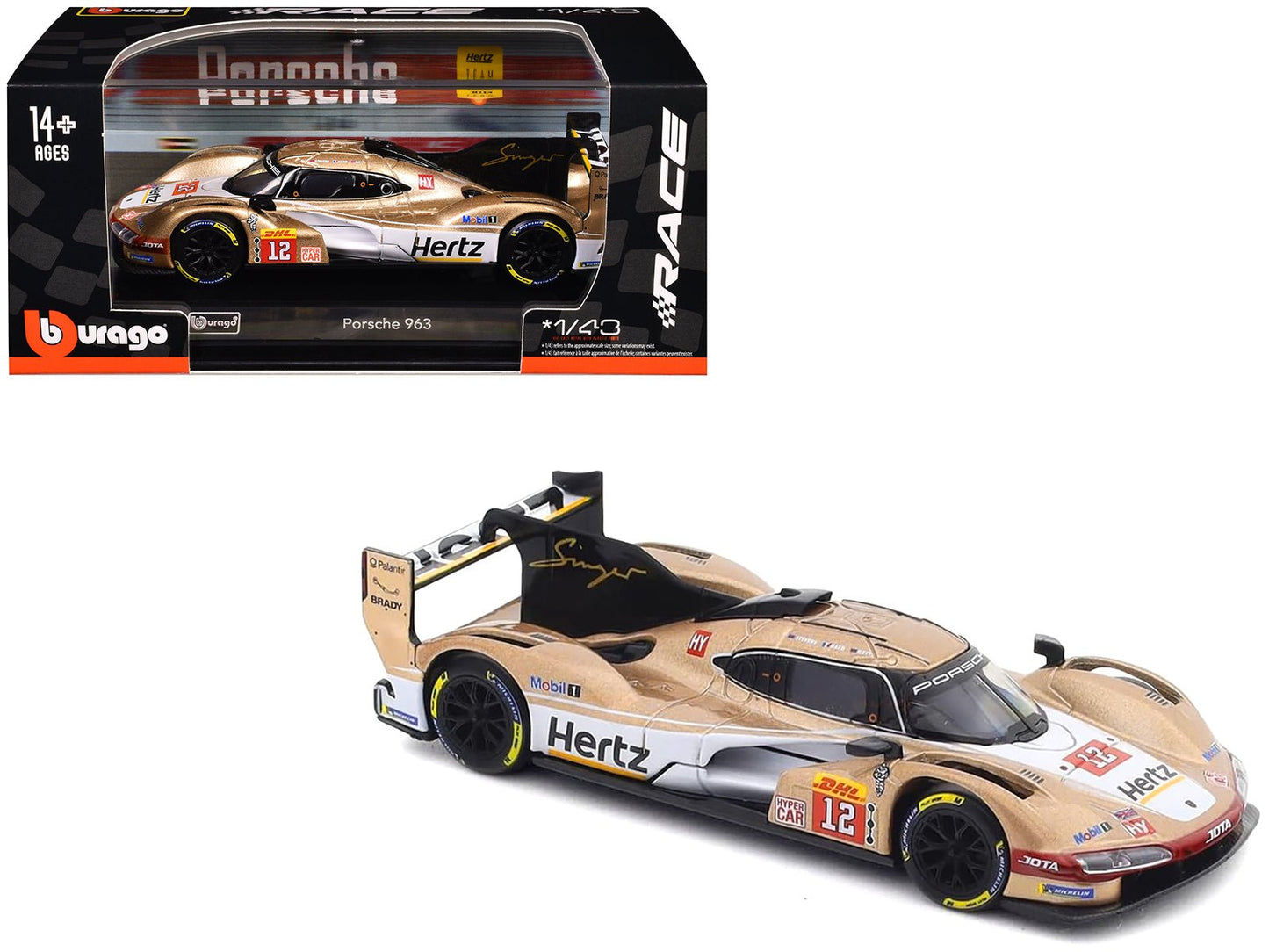 Porsche 963 #12 Callum Ilott - Will Stevens - Norman Nato "Hertz Team Jota" Hypercar Team Winner "FIA World Endurance Championship" (2024) with Display Case "Race" Series 1/43 Diecast Model Car by Bburago free shipping USA