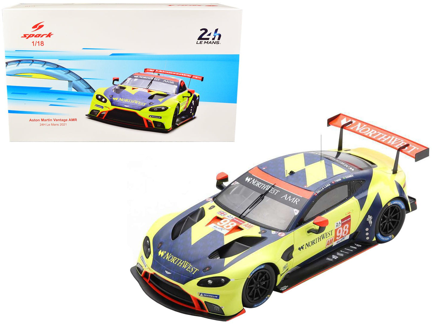 Porsche Aston Martin Vantage AMR #98 Marcos Gomes - Paul Dalla Lana - Nicki Thiim "Aston Martin Racing" LMGTE Am Class 24 Hours of Le Mans (2021) 1/18 Model Car by Spark free shipping USA