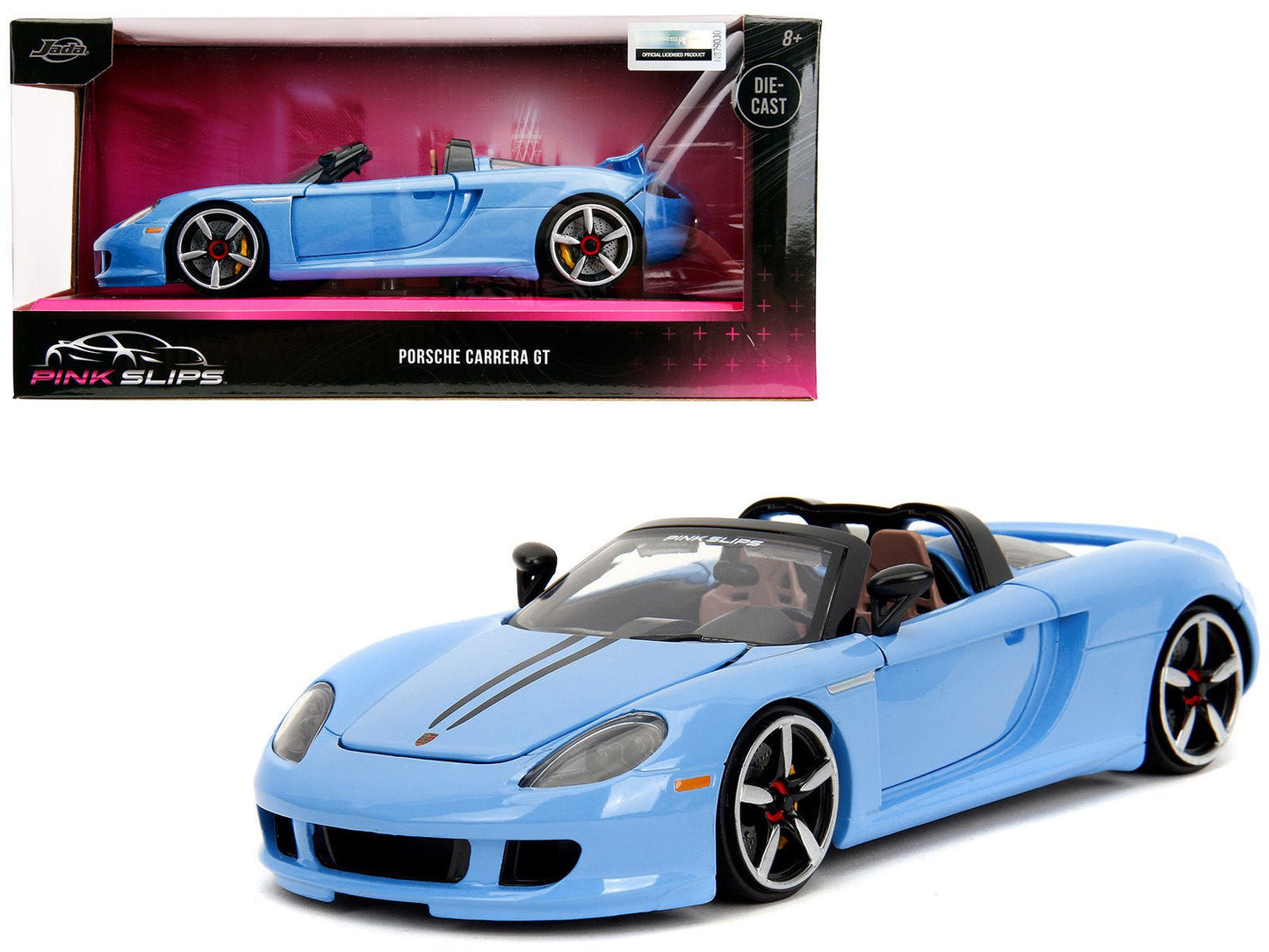 Porsche Carrera GT Convertible Blue with Black Stripes "Pink Slips" Series 1/24 Diecast Model Car by Jada free shipping USA