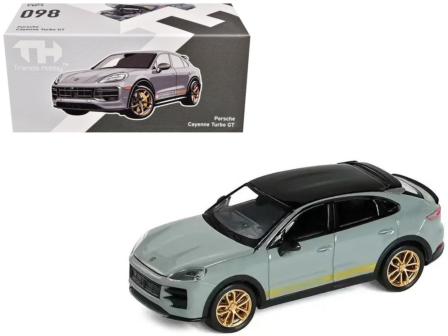Porsche Cayenne Turbo GT Gray with Black Top and Gold Stripes 1/64 Diecast Model Car by Trends Hobby free shipping USA