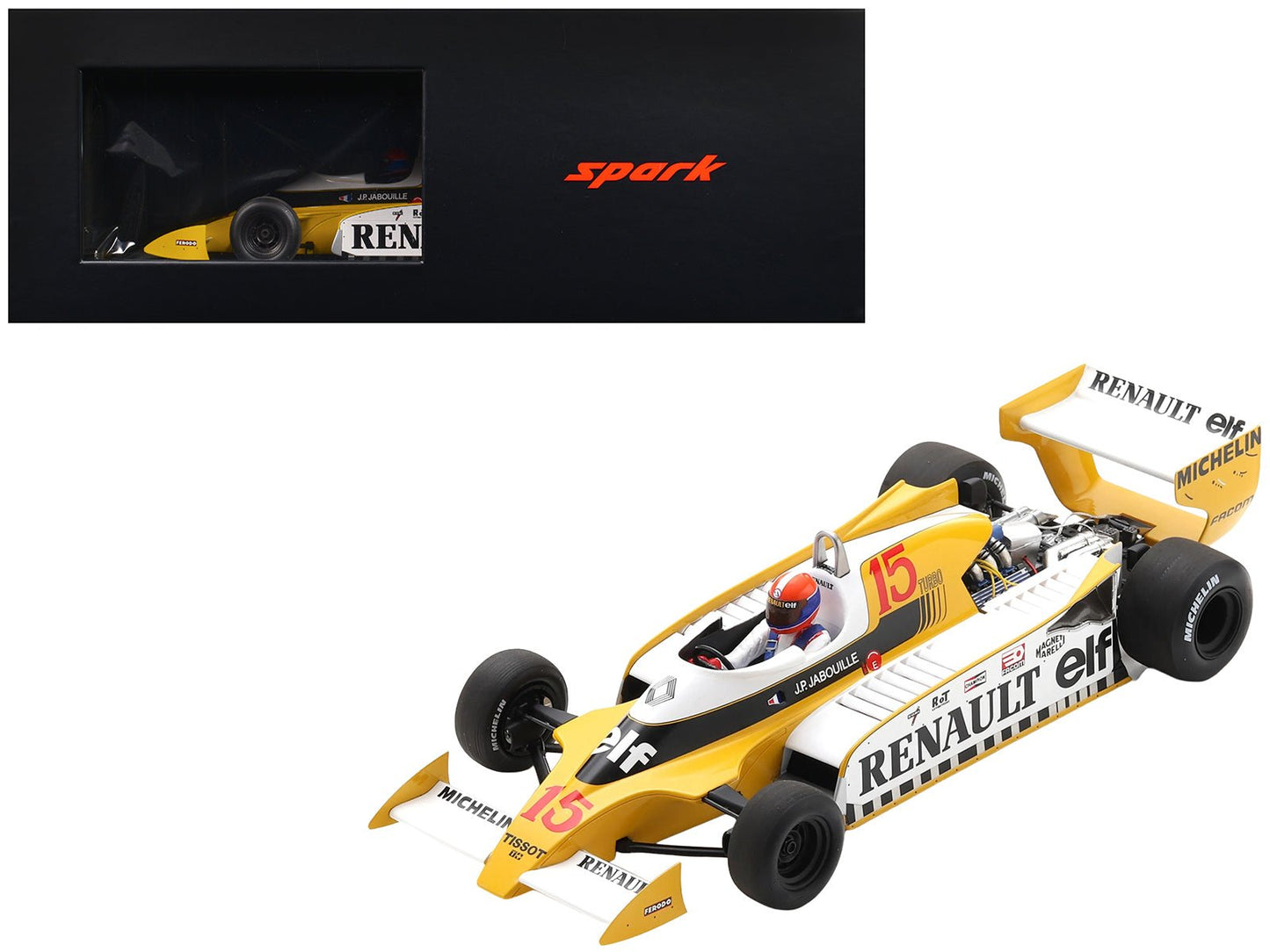 Renault RS11 #15 Jean-Pierre Jabouille "Equipe Renault Elf" Winner Formula One F1 "French GP" (1979) with Acrylic Display Case 1/18 Model Car by Spark free shipping USA