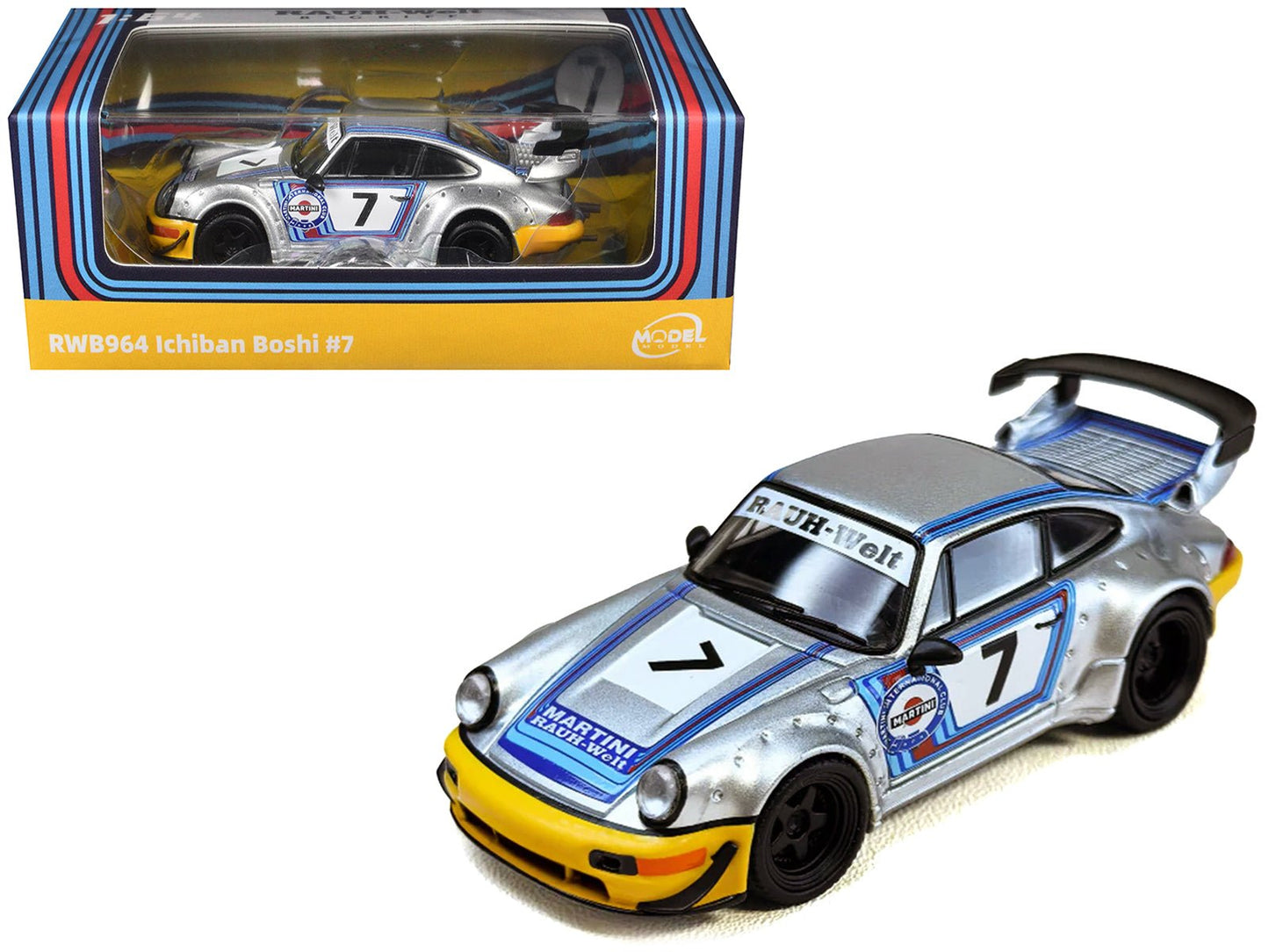 RWB 964 #7 "Ichiban Boshi - Martini Racing" Silver Metallic with Stripes 1/64 Diecast Model Car by Model Model free shipping USA