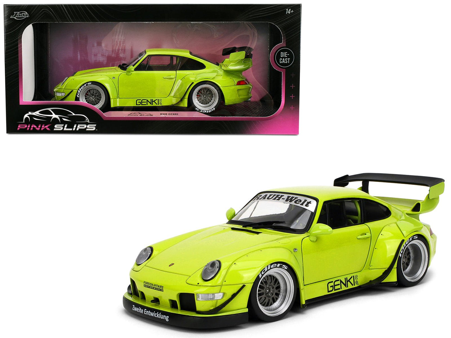 RWB Body Kit "Genki" Lime Green "Pink Slips" Series 1/18 Diecast Model Car by Jada free shipping USA