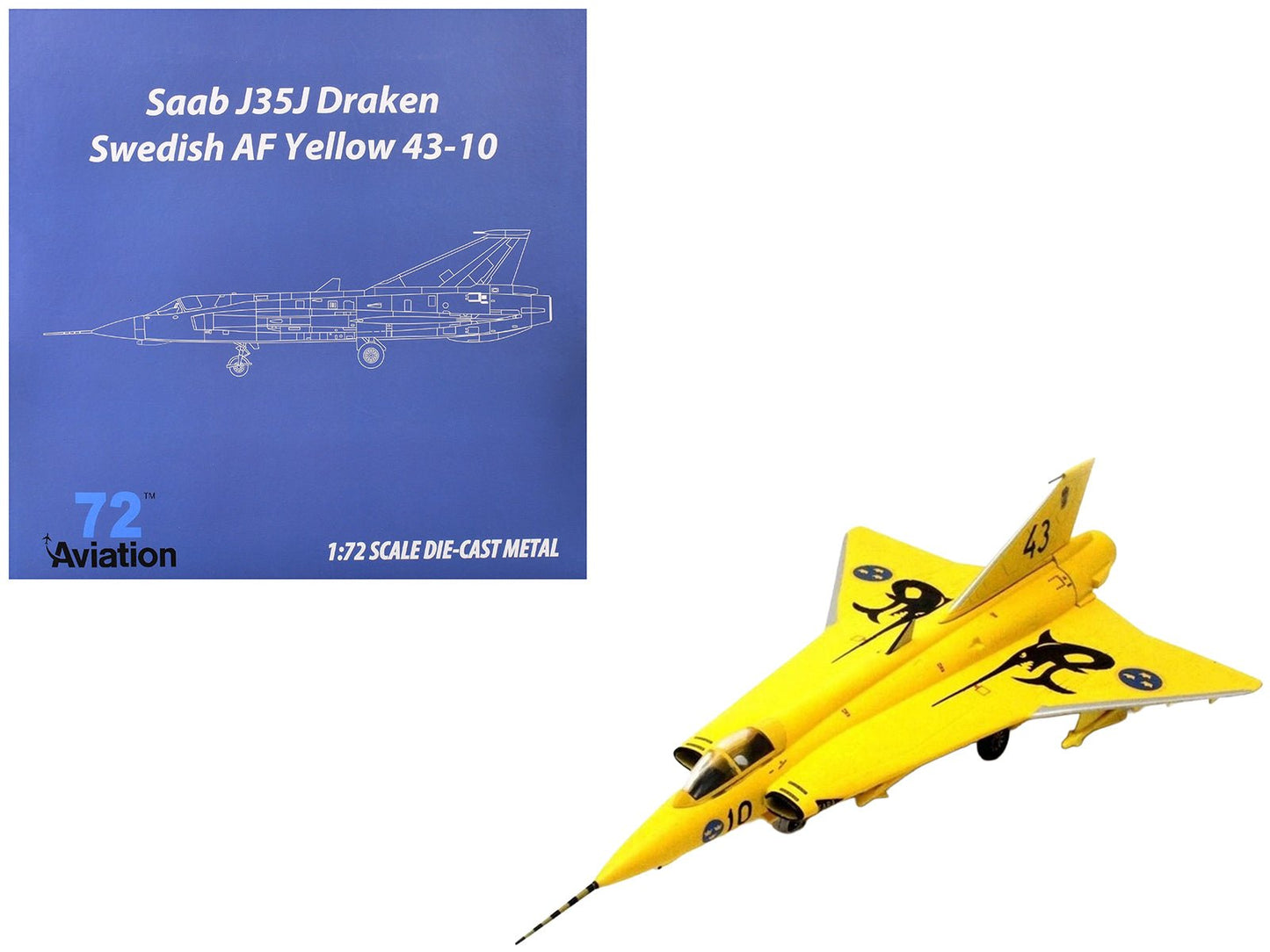 Saab J35J Draken Fighter Aircraft "43-10 3 "Johan Gul" Squadron 10 Wing Final Flight Livery" (1997) Swedish Air Force 1/72 Diecast Model Airplane by Aviation 72 free shipping USA