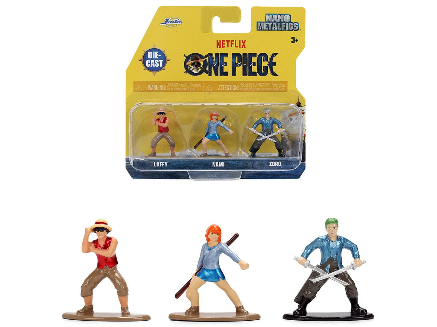 Set of 3 Diecast Figures "One Piece" (2023-Current) TV Series "Nano Metalfigs" Series Diecast Models by Jada free shipping USA