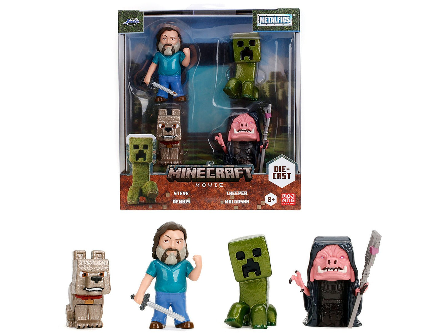 Set of 4 Diecast Figures "A Minecraft Movie" (2025) Movie "Metalfigs" Series Diecast Models by Jada free shipping USA