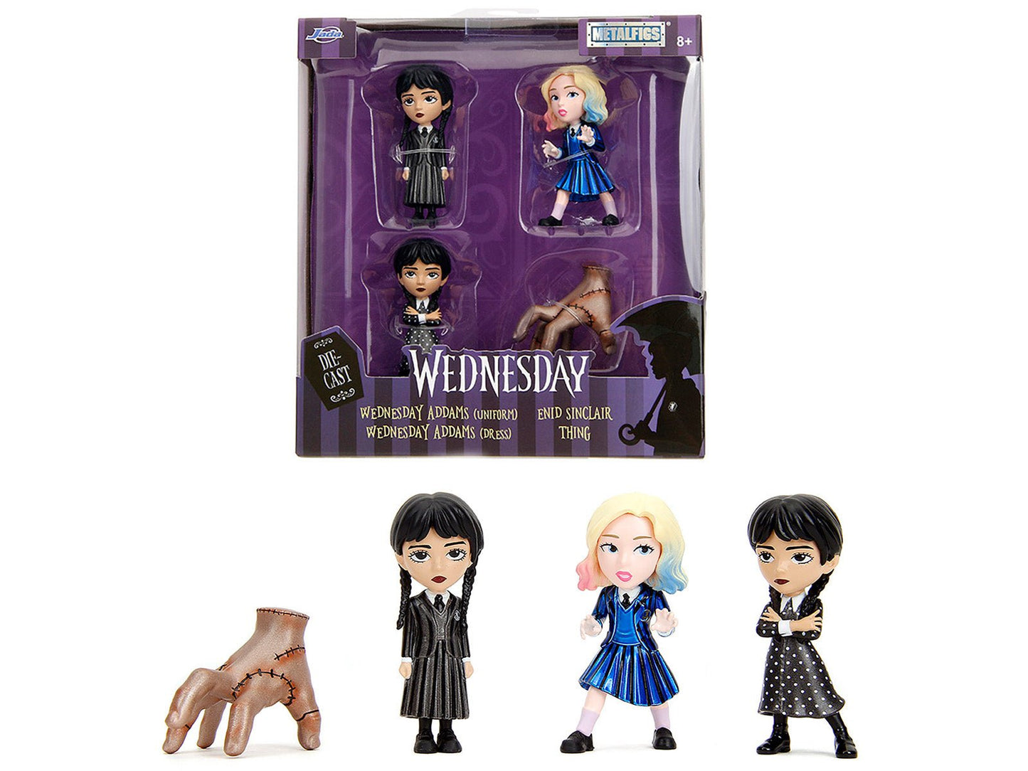 Set of 4 Diecast Figures "Wednesday" (2022-Current) TV Series "Metalfigs" Series Diecast Models by Jada free shipping USA