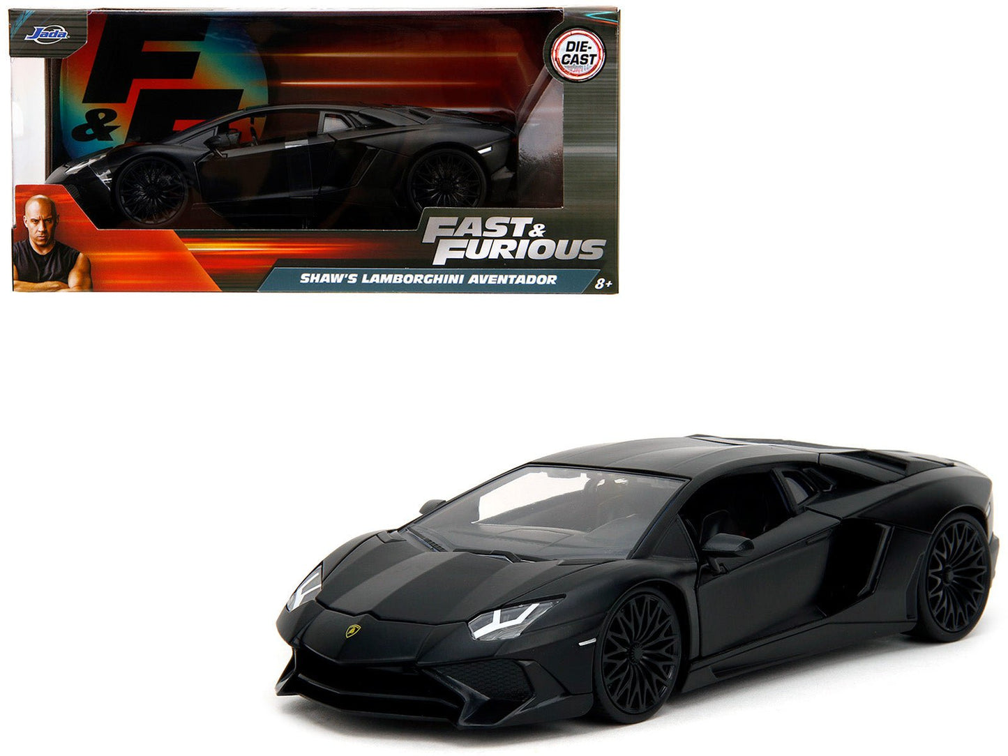 Shaw's Lamborghini Aventador Matt Black "Furious 7" (2015) Movie "Fast & Furious" Series 1/24 Diecast Model Car by Jada free shipping USA